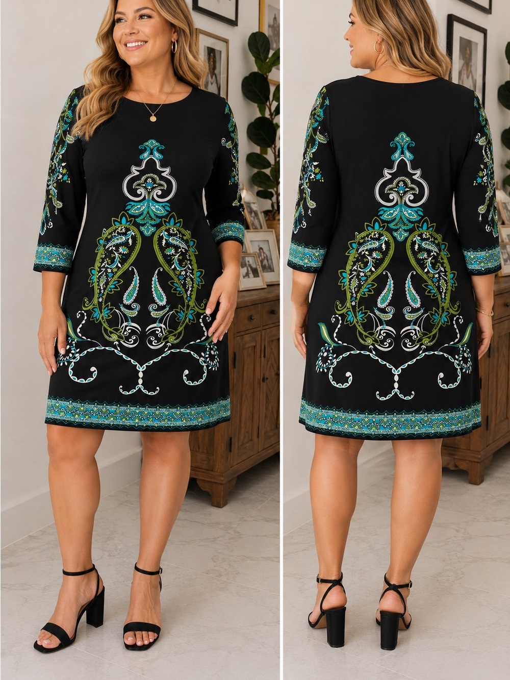 London Times Black Paisley Shift Dress | Size 12 | Palm Beach & Hamptons Chic